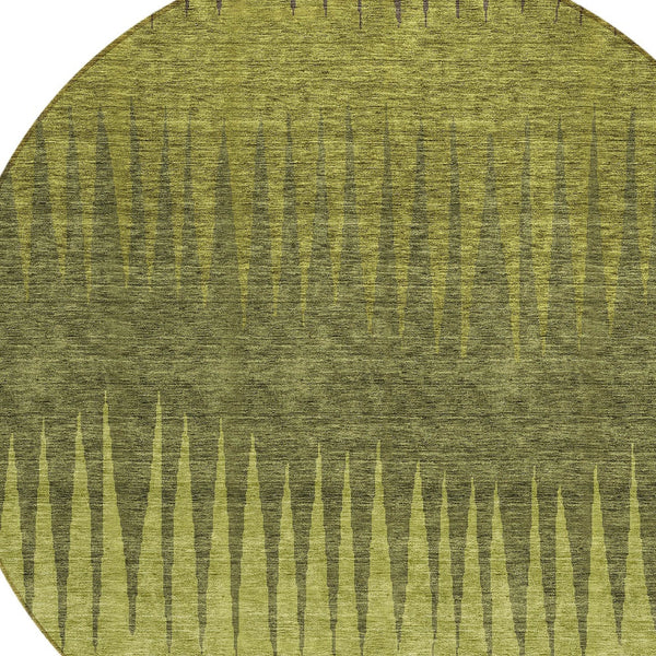 Homeroots 3' Artichoke Green Beige Brown Striped Washable Rug - Perfect For Indoor And Outdoor Spaces 8' Round Polyester 592235
