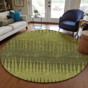 Homeroots 3' Artichoke Green Beige Brown Striped Washable Rug - Perfect For Indoor And Outdoor Spaces 8' Round Polyester 592235
