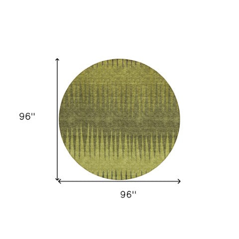 Homeroots 3' Artichoke Green Beige Brown Striped Washable Rug - Perfect For Indoor And Outdoor Spaces 8' Round Polyester 592235