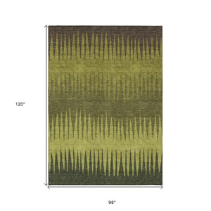 Homeroots 3' Artichoke Green Beige Brown Striped Washable Rug - Perfect For Indoor And Outdoor Spaces 8' X 10' Polyester 592236