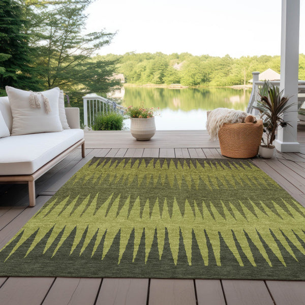 Homeroots 3' Artichoke Green Beige Brown Striped Washable Rug - Perfect For Indoor And Outdoor Spaces 8' X 10' Polyester 592236