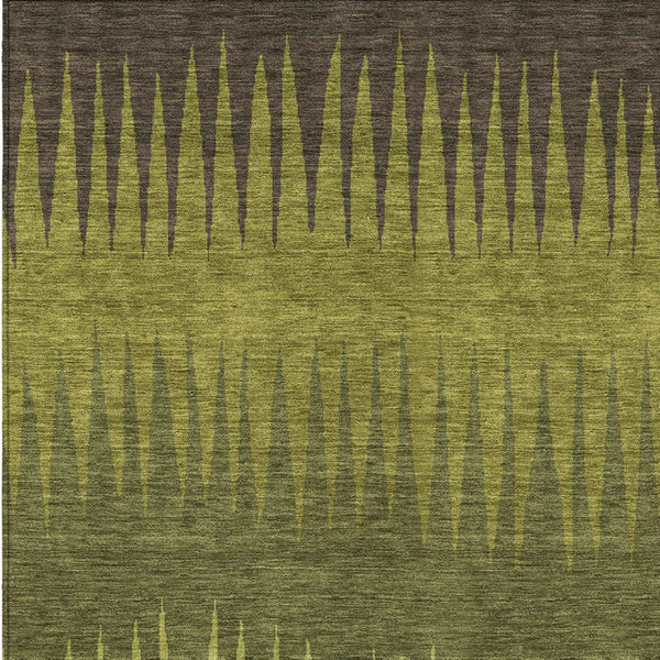 Homeroots 3' Artichoke Green Beige Brown Striped Washable Rug - Perfect For Indoor And Outdoor Spaces 8' X 10' Polyester 592236