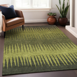 Homeroots 3' Artichoke Green Beige Brown Striped Washable Rug - Perfect For Indoor And Outdoor Spaces 8' X 10' Polyester 592236