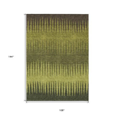 Homeroots 3' Artichoke Green Beige Brown Striped Washable Rug - Perfect For Indoor And Outdoor Spaces 9' X 12' Polyester 592237