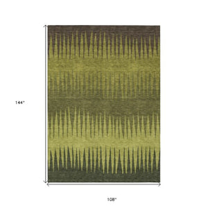 Homeroots 3' Artichoke Green Beige Brown Striped Washable Rug - Perfect For Indoor And Outdoor Spaces 9' X 12' Polyester 592237