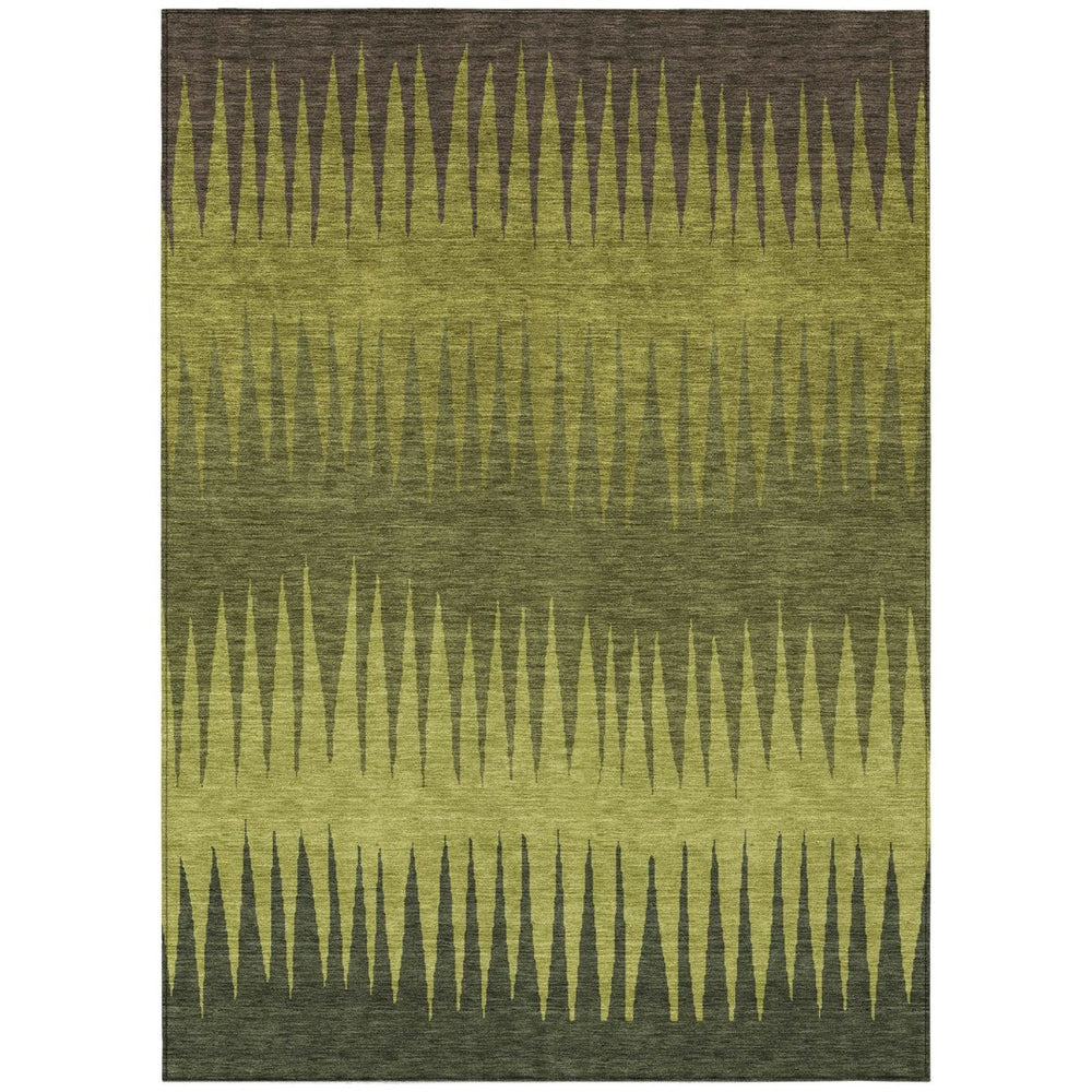 HomeRoots 9' Stylish Olive Green Striped Area Rug - Durable, Washable Indoor/Outdoor Design for Versatile Spaces 9' X 12' 592237