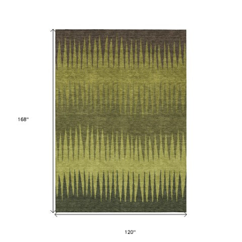 Homeroots 3' Artichoke Green Beige Brown Striped Washable Rug - Perfect For Indoor And Outdoor Spaces 10' X 14' Polyester 592238