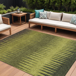 Homeroots 3' Artichoke Green Beige Brown Striped Washable Rug - Perfect For Indoor And Outdoor Spaces 10' X 14' Polyester 592238