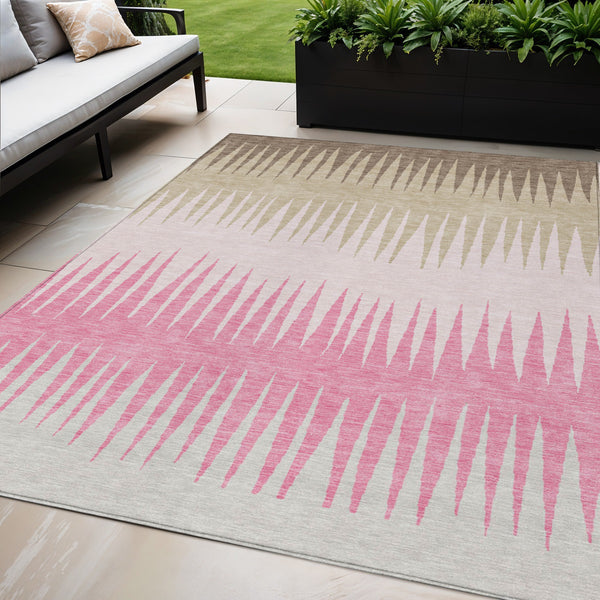 Homeroots 3' Artichoke Green Beige Brown Striped Washable Rug - Perfect For Indoor And Outdoor Spaces 5' X 8' Polyester 592240