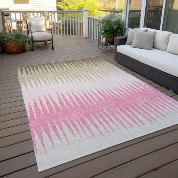 Homeroots 3' Artichoke Green Beige Brown Striped Washable Rug - Perfect For Indoor And Outdoor Spaces 5' X 8' Polyester 592240