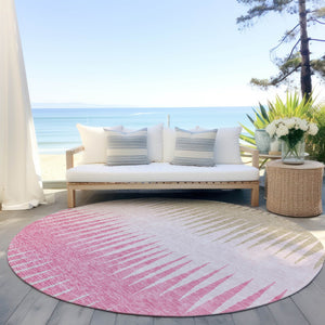 Homeroots 3' Artichoke Green Beige Brown Striped Washable Rug - Perfect For Indoor And Outdoor Spaces 8' Round Polyester 592241