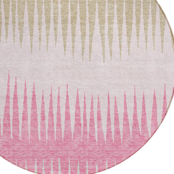 Homeroots 3' Artichoke Green Beige Brown Striped Washable Rug - Perfect For Indoor And Outdoor Spaces 8' Round Polyester 592241