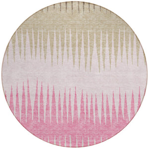 Homeroots 3' Artichoke Green Beige Brown Striped Washable Rug - Perfect For Indoor And Outdoor Spaces 8' Round Polyester 592241