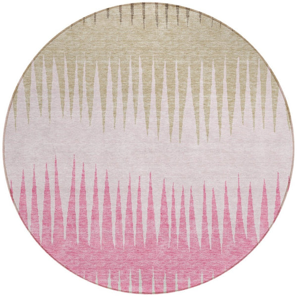 Homeroots 3' Artichoke Green Beige Brown Striped Washable Rug - Perfect For Indoor And Outdoor Spaces 8' Round Polyester 592241