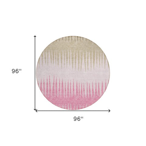 Homeroots 3' Artichoke Green Beige Brown Striped Washable Rug - Perfect For Indoor And Outdoor Spaces 8' Round Polyester 592241