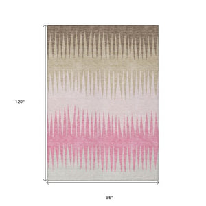 Homeroots 3' Artichoke Green Beige Brown Striped Washable Rug - Perfect For Indoor And Outdoor Spaces 8' X 10' Polyester 592242