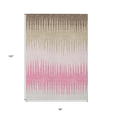 Homeroots 3' Artichoke Green Beige Brown Striped Washable Rug - Perfect For Indoor And Outdoor Spaces 8' X 10' Polyester 592242