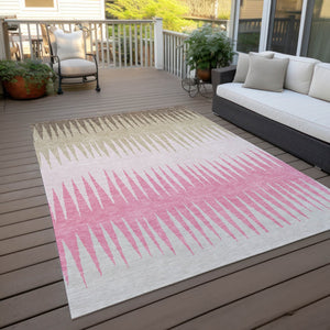 Homeroots 3' Artichoke Green Beige Brown Striped Washable Rug - Perfect For Indoor And Outdoor Spaces 8' X 10' Polyester 592242