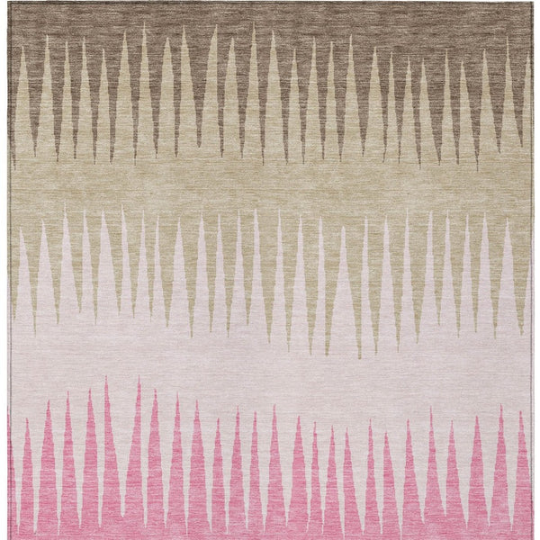 Homeroots 3' Artichoke Green Beige Brown Striped Washable Rug - Perfect For Indoor And Outdoor Spaces 8' X 10' Polyester 592242