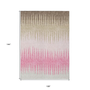 Homeroots 3' Artichoke Green Beige Brown Striped Washable Rug - Perfect For Indoor And Outdoor Spaces 9' X 12' Polyester 592243