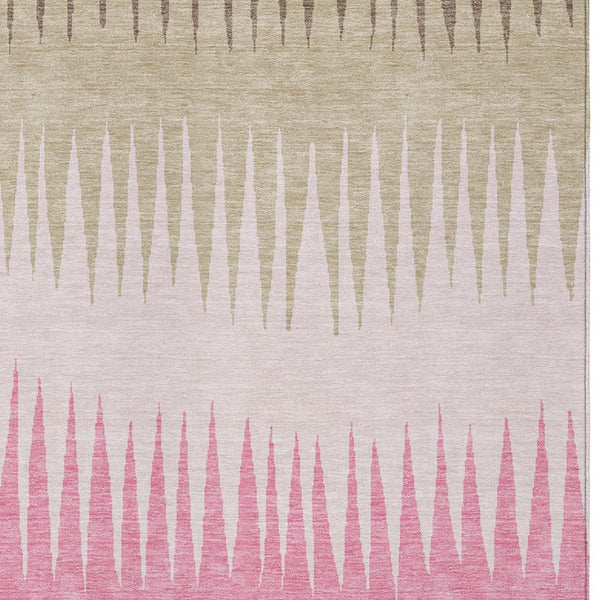 Homeroots 3' Artichoke Green Beige Brown Striped Washable Rug - Perfect For Indoor And Outdoor Spaces 9' X 12' Polyester 592243