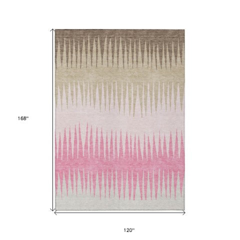 Homeroots 3' Artichoke Green Beige Brown Striped Washable Rug - Perfect For Indoor And Outdoor Spaces 10' X 14' Polyester 592244