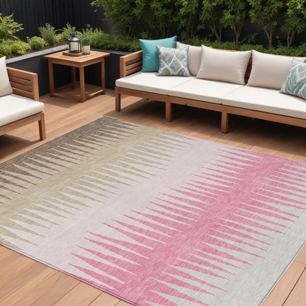 Homeroots 3' Artichoke Green Beige Brown Striped Washable Rug - Perfect For Indoor And Outdoor Spaces 10' X 14' Polyester 592244