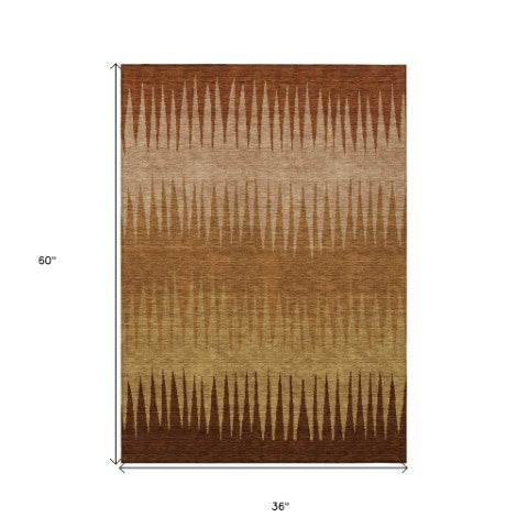 Homeroots 3' Artichoke Green Beige Brown Striped Washable Rug - Perfect For Indoor And Outdoor Spaces 3' X 5' Polyester 592245