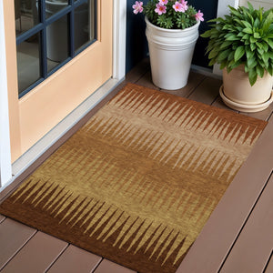 Homeroots 3' Artichoke Green Beige Brown Striped Washable Rug - Perfect For Indoor And Outdoor Spaces 3' X 5' Polyester 592245