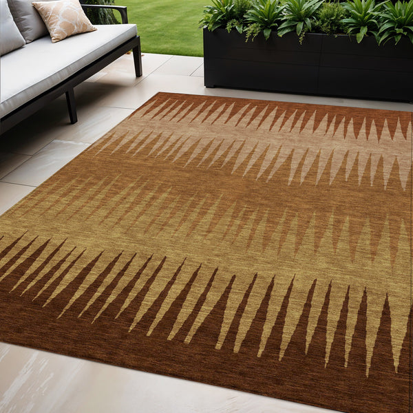 Homeroots 3' Artichoke Green Beige Brown Striped Washable Rug - Perfect For Indoor And Outdoor Spaces 5' X 8' Polyester 592246