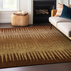 Homeroots 3' Artichoke Green Beige Brown Striped Washable Rug - Perfect For Indoor And Outdoor Spaces 5' X 8' Polyester 592246