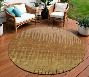 Homeroots 3' Artichoke Green Beige Brown Striped Washable Rug - Perfect For Indoor And Outdoor Spaces 8' Round Polyester 592247