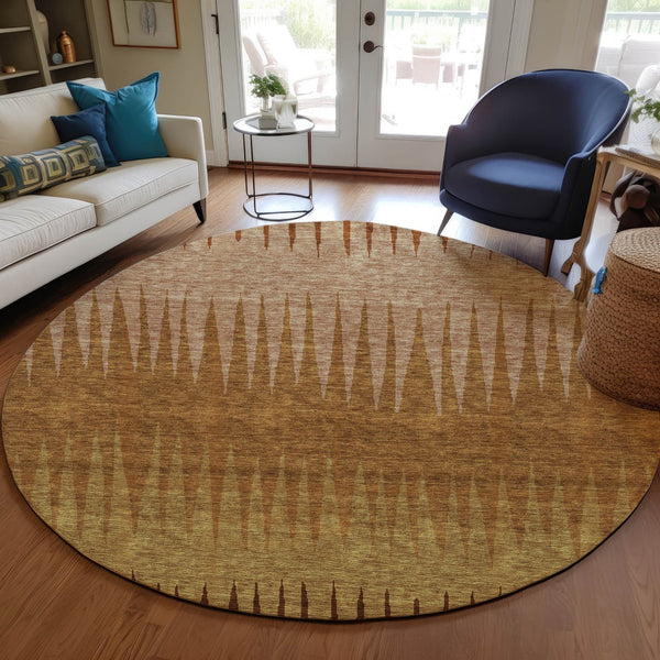 Homeroots 3' Artichoke Green Beige Brown Striped Washable Rug - Perfect For Indoor And Outdoor Spaces 8' Round Polyester 592247