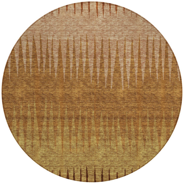 Homeroots 3' Artichoke Green Beige Brown Striped Washable Rug - Perfect For Indoor And Outdoor Spaces 8' Round Polyester 592247