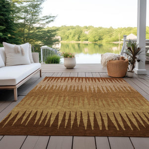 Homeroots 3' Artichoke Green Beige Brown Striped Washable Rug - Perfect For Indoor And Outdoor Spaces 8' X 10' Polyester 592248
