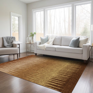 Homeroots 3' Artichoke Green Beige Brown Striped Washable Rug - Perfect For Indoor And Outdoor Spaces 9' X 12' Polyester 592249