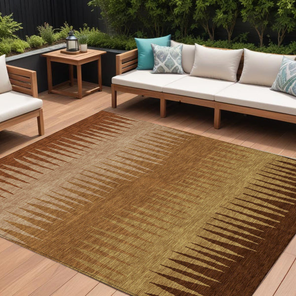 Homeroots 3' Artichoke Green Beige Brown Striped Washable Rug - Perfect For Indoor And Outdoor Spaces 10' X 14' Polyester 592250