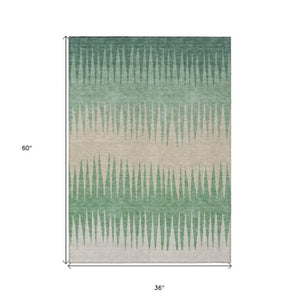 Homeroots 3' Artichoke Green Beige Brown Striped Washable Rug - Perfect For Indoor And Outdoor Spaces 3' X 5' Polyester 592257