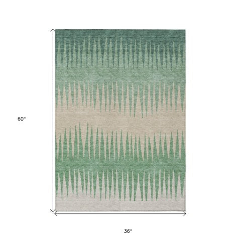 Homeroots 3' Artichoke Green Beige Brown Striped Washable Rug - Perfect For Indoor And Outdoor Spaces 3' X 5' Polyester 592257