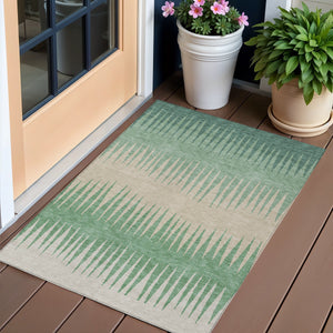 Homeroots 3' Artichoke Green Beige Brown Striped Washable Rug - Perfect For Indoor And Outdoor Spaces 3' X 5' Polyester 592257