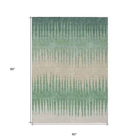 Homeroots 3' Artichoke Green Beige Brown Striped Washable Rug - Perfect For Indoor And Outdoor Spaces 5' X 8' Polyester 592258