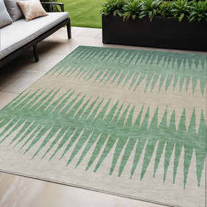 Homeroots 3' Artichoke Green Beige Brown Striped Washable Rug - Perfect For Indoor And Outdoor Spaces 5' X 8' Polyester 592258