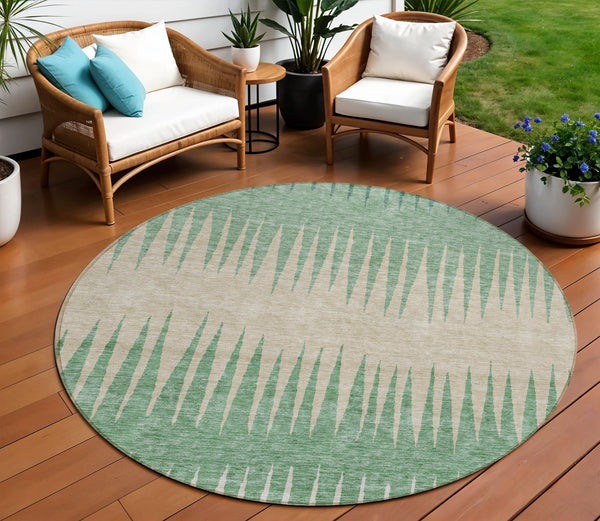 Homeroots 3' Artichoke Green Beige Brown Striped Washable Rug - Perfect For Indoor And Outdoor Spaces 8' Round Polyester 592259