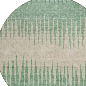 Homeroots 3' Artichoke Green Beige Brown Striped Washable Rug - Perfect For Indoor And Outdoor Spaces 8' Round Polyester 592259
