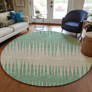 Homeroots 3' Artichoke Green Beige Brown Striped Washable Rug - Perfect For Indoor And Outdoor Spaces 8' Round Polyester 592259