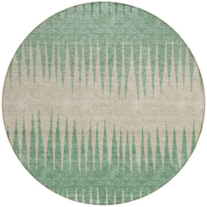 Homeroots 3' Artichoke Green Beige Brown Striped Washable Rug - Perfect For Indoor And Outdoor Spaces 8' Round Polyester 592259