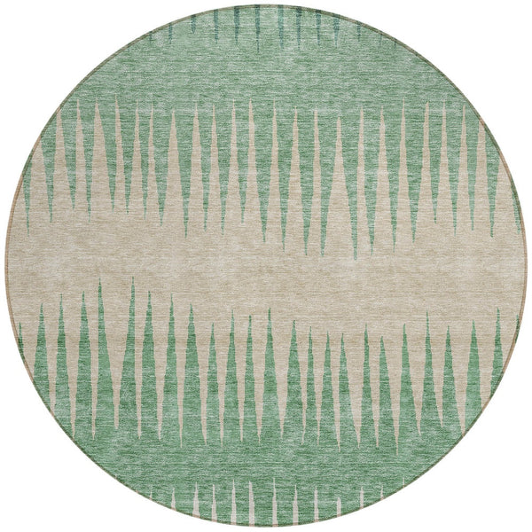 Homeroots 3' Artichoke Green Beige Brown Striped Washable Rug - Perfect For Indoor And Outdoor Spaces 8' Round Polyester 592259