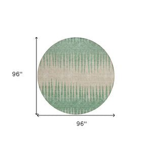 Homeroots 3' Artichoke Green Beige Brown Striped Washable Rug - Perfect For Indoor And Outdoor Spaces 8' Round Polyester 592259