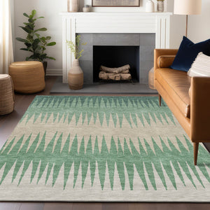 Homeroots 3' Artichoke Green Beige Brown Striped Washable Rug - Perfect For Indoor And Outdoor Spaces 8' X 10' Polyester 592260