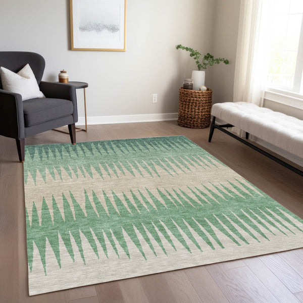 Homeroots 3' Artichoke Green Beige Brown Striped Washable Rug - Perfect For Indoor And Outdoor Spaces 9' X 12' Polyester 592261